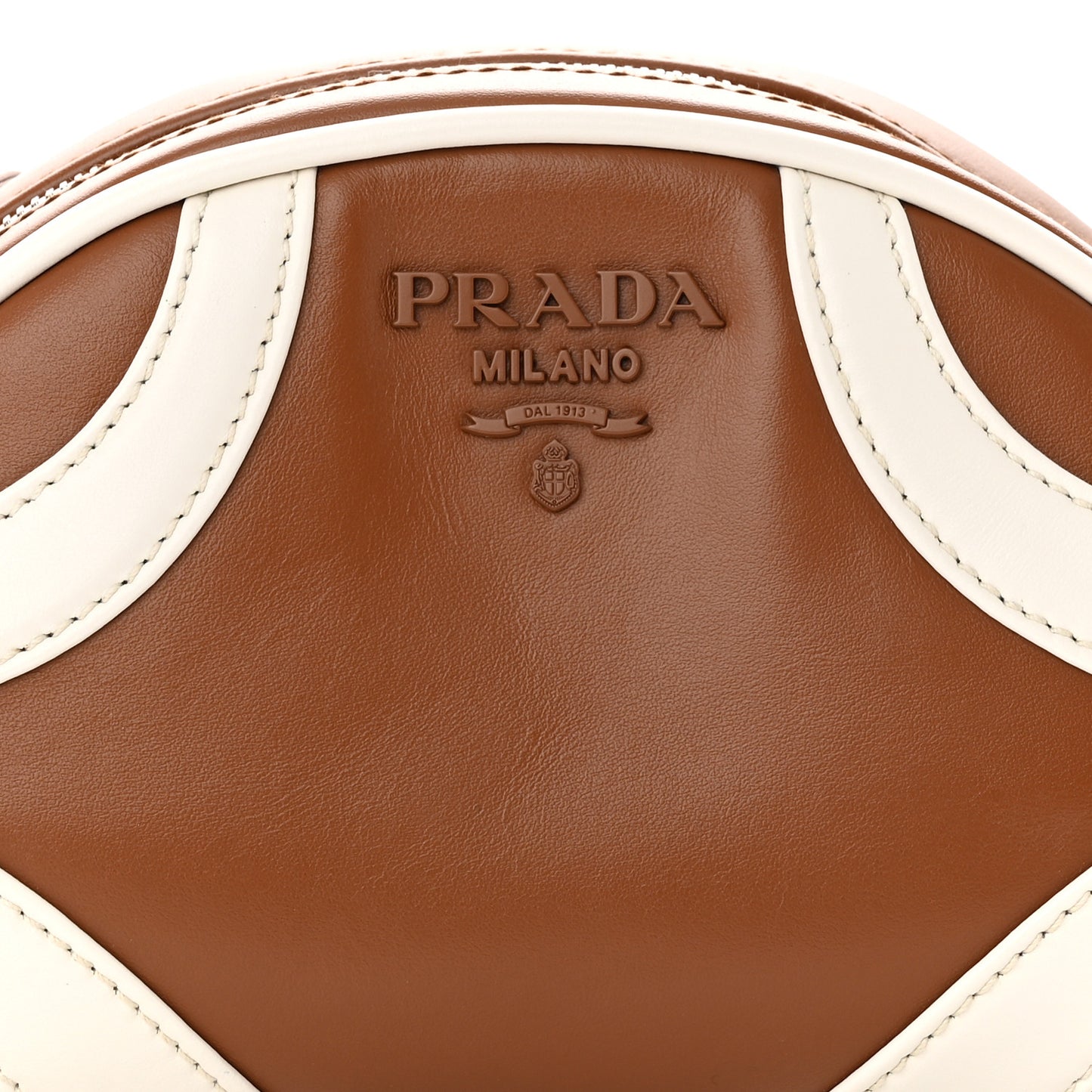 Soft Calfskin Bowling Crossbody Bag Cognac White