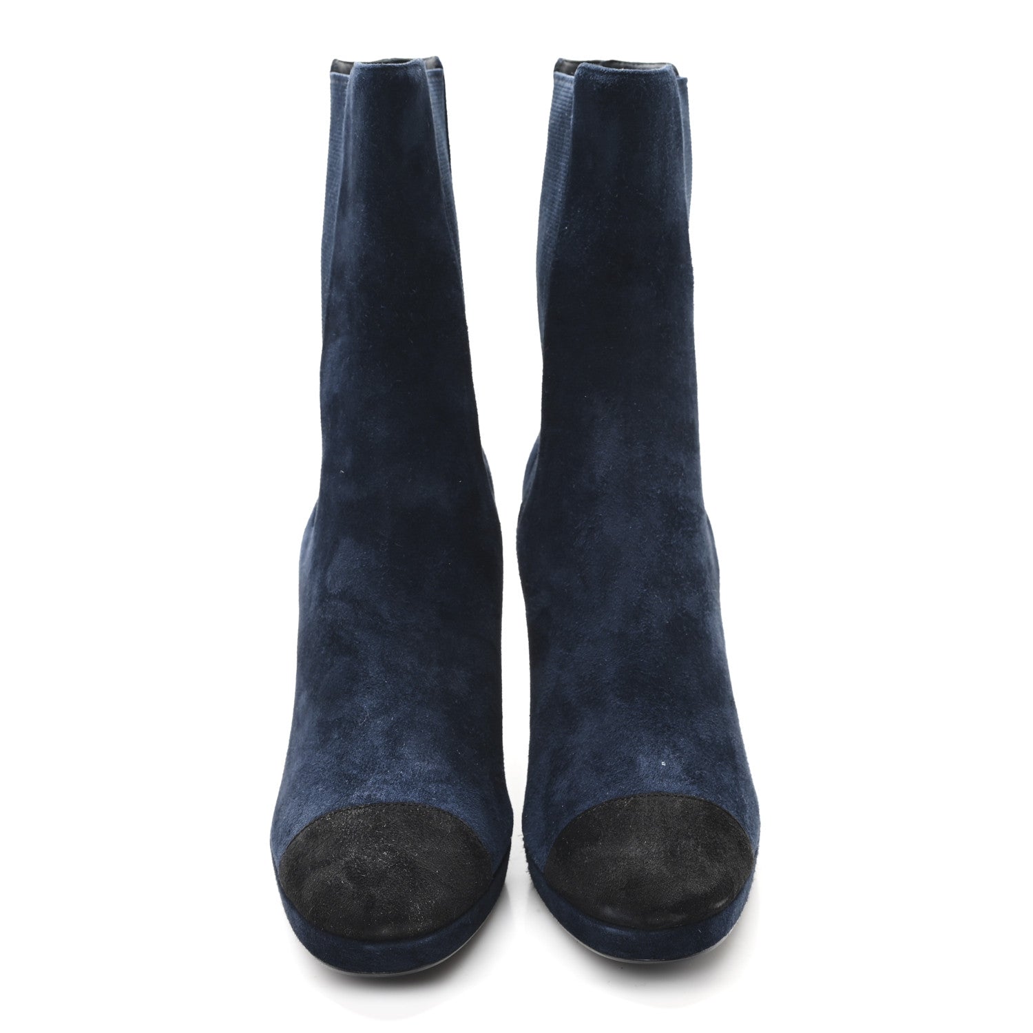 Chanel Suede Pearl CC Ankle Boots 38.5 Navy Blue 3 of 9