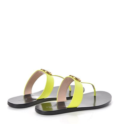 Gucci Calfskin GG Marmont Thong Sandals 39 Yellow Fluo 4 of 10