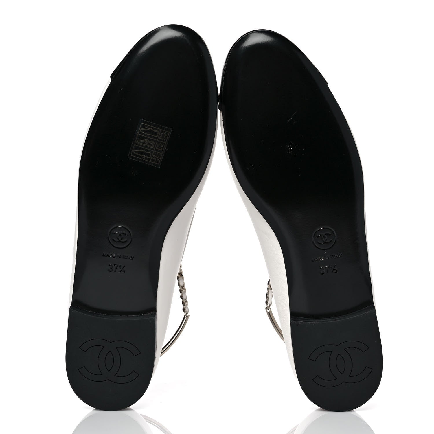 Chanel Lambskin Patent Calfskin Cap Toe Ankle Chain Ballerina Flats 37.5 White Black 5 of 10
