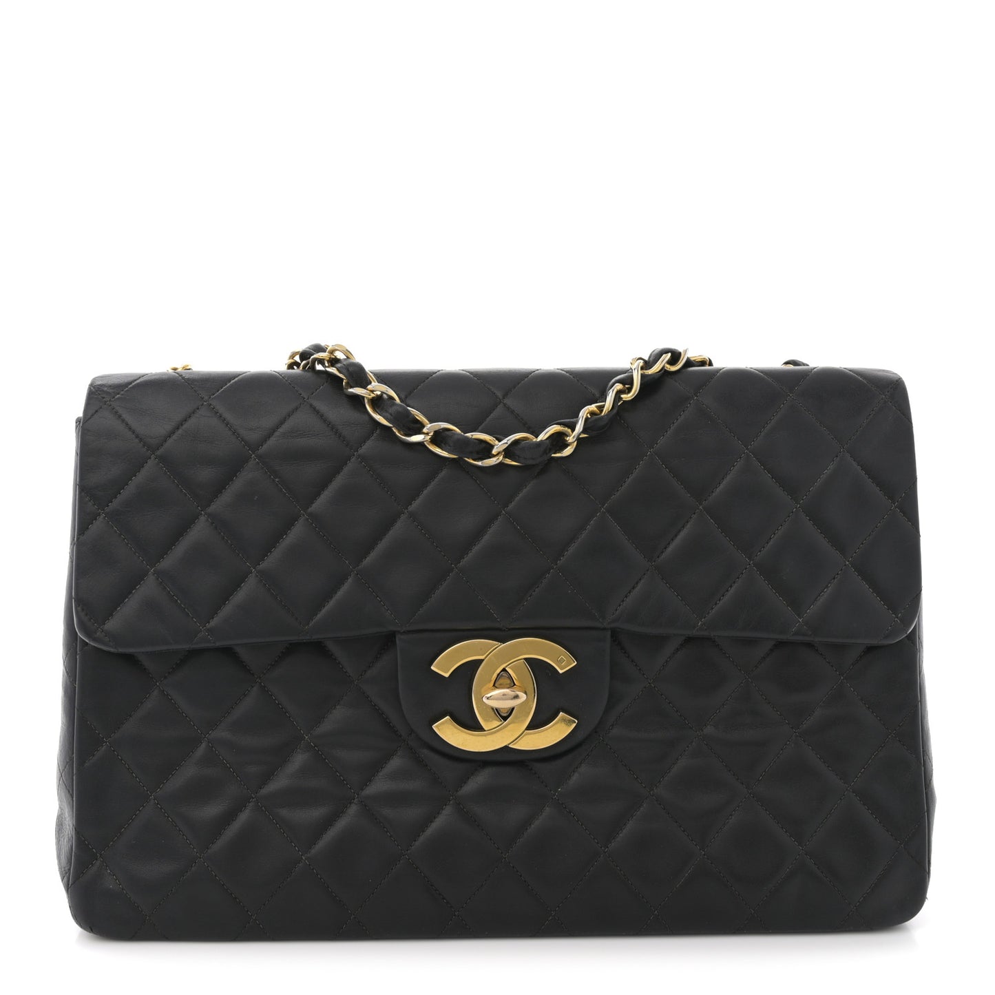 Lambskin Quilted XL Jumbo Single Flap Black