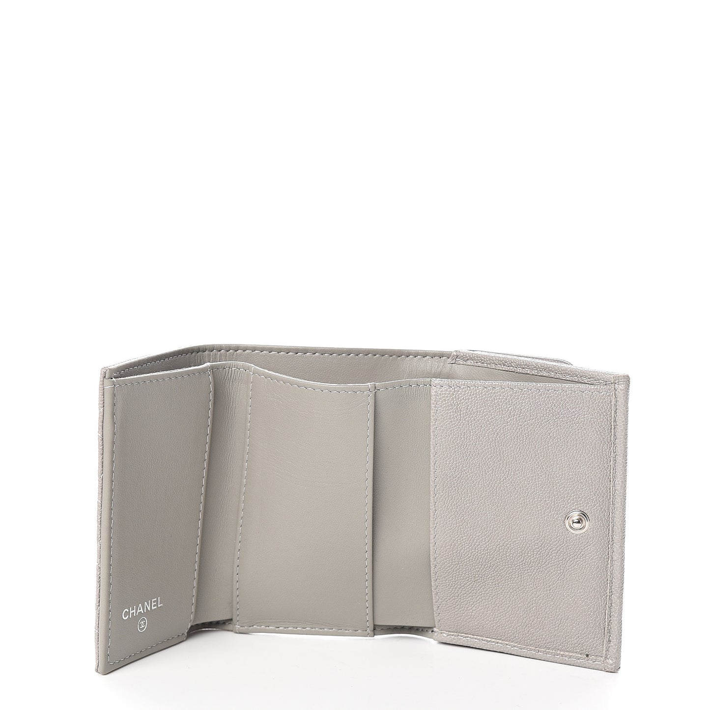 Iridescent Caviar Quilted Small Boy Flap Wallet Grey