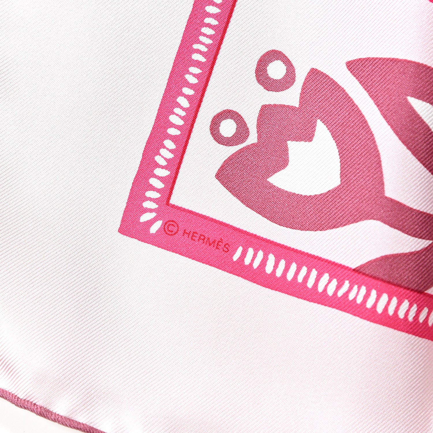 Hermes Silk Gavroche L Annee du Buffle Pocket Square Scarf Rose Pale Rose Vif Lie De Vin 3 of 4