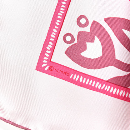 Hermes Silk Gavroche L Annee du Buffle Pocket Square Scarf Rose Pale Rose Vif Lie De Vin 3 of 4