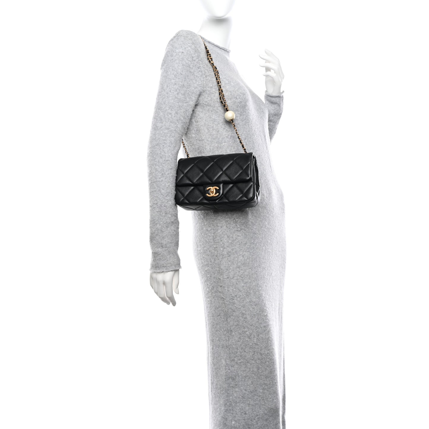 Lambskin Quilted Pearl Small Flap Black
