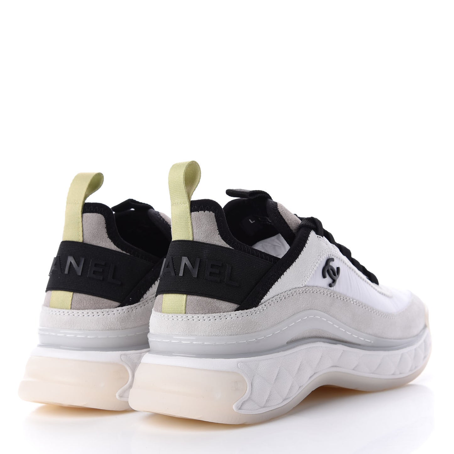 Calfskin Suede Nylon CC Sneakers 36 White Grey Yellow