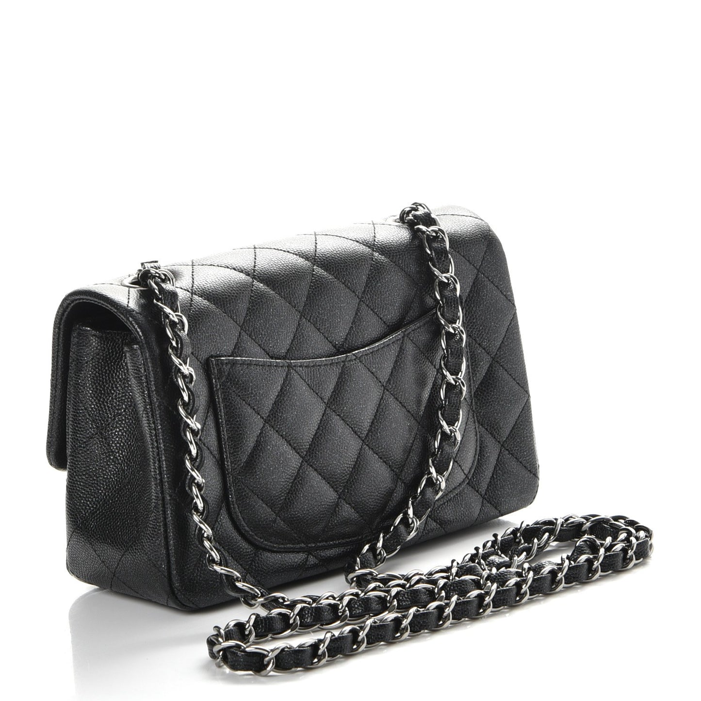Iridescent Caviar Quilted Mini Rectangular Flap Black