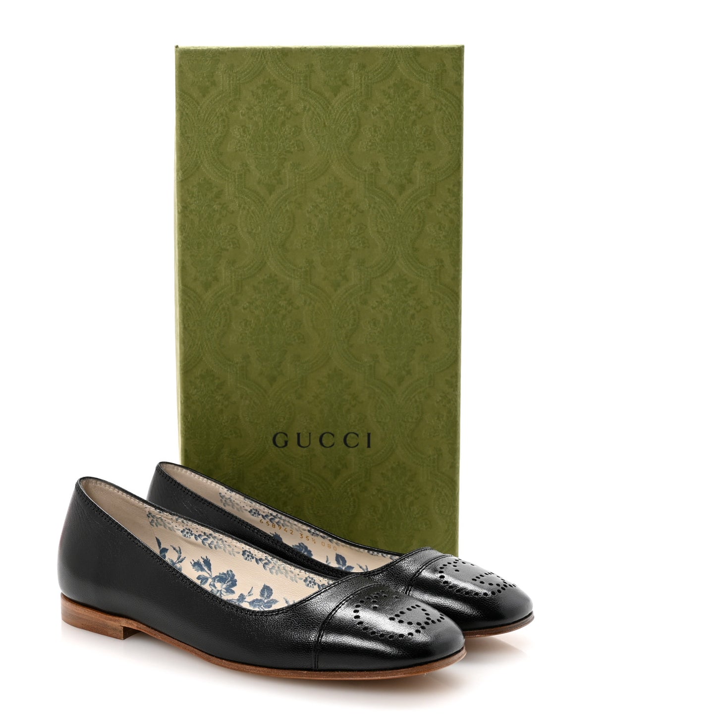 Goatskin Perforated Interlocking G Ballet Flats 35.5 Black