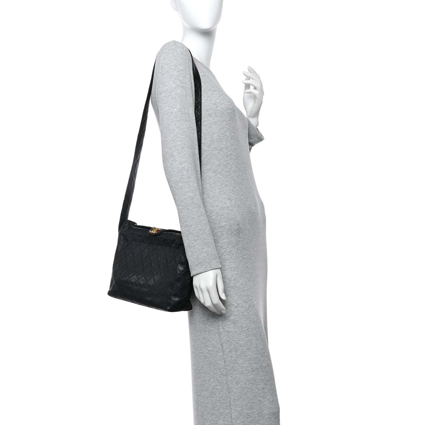 Lambskin Quilted Shoulder Bag Black
