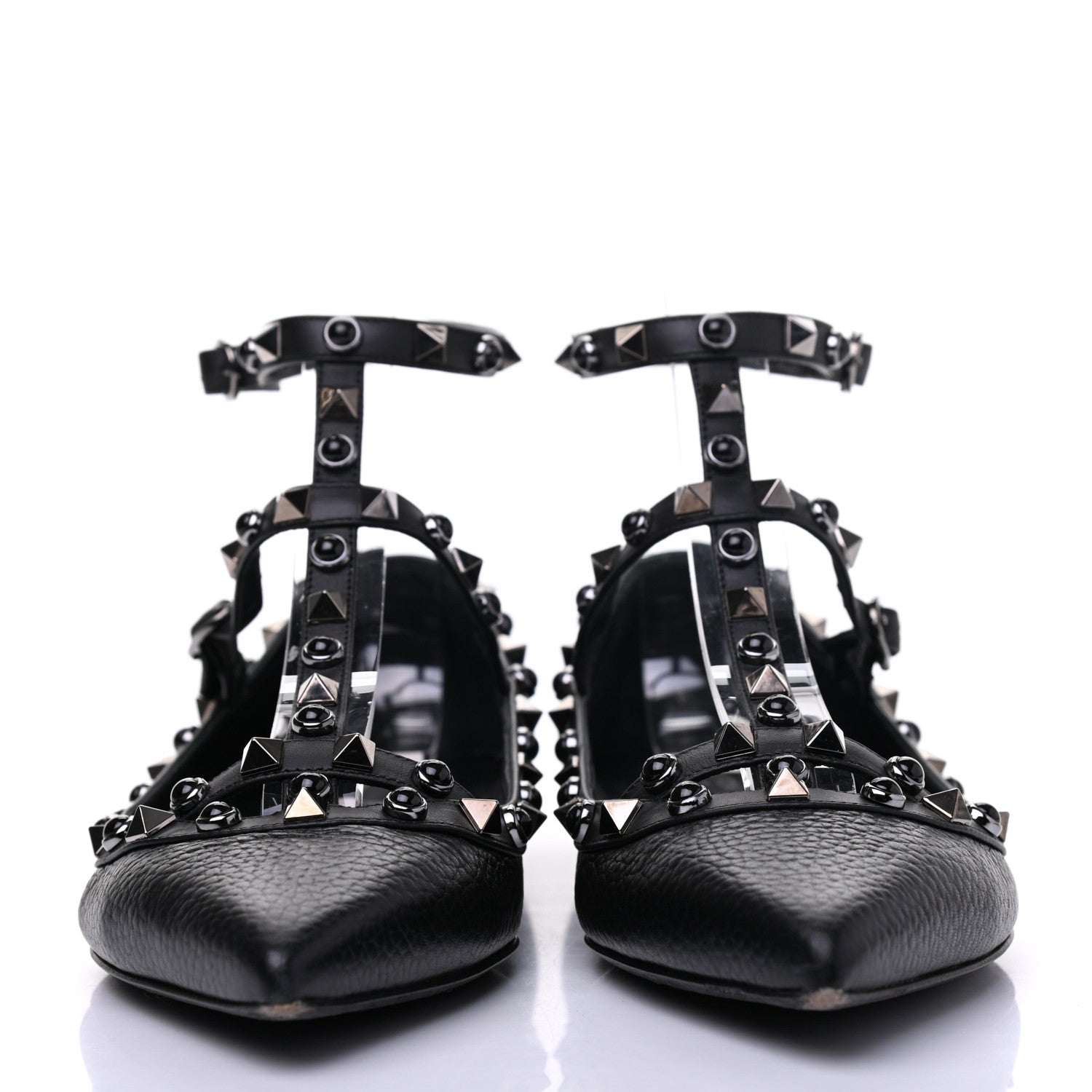 Valentino Garavani Pebbled Calfskin Onyx Rockstud Rolling Cage Ballerina Flats 38 Black 2 of 18