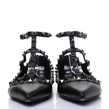 Valentino Garavani Pebbled Calfskin Onyx Rockstud Rolling Cage Ballerina Flats 38 Black 2 of 18