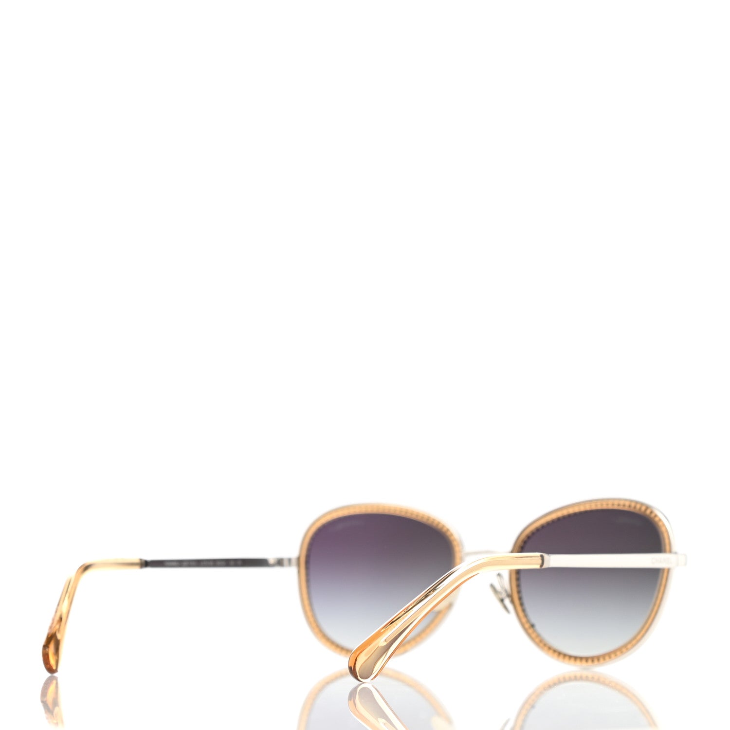 Chanel Metal Crystal Round Blue Light Glasses 2207BS Gradient Gray Gold 4 of 9