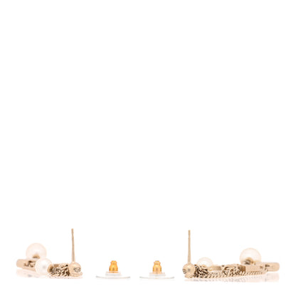 Chanel Metal Pearl Chain Charm Drop Earrings Gold 3 of 4