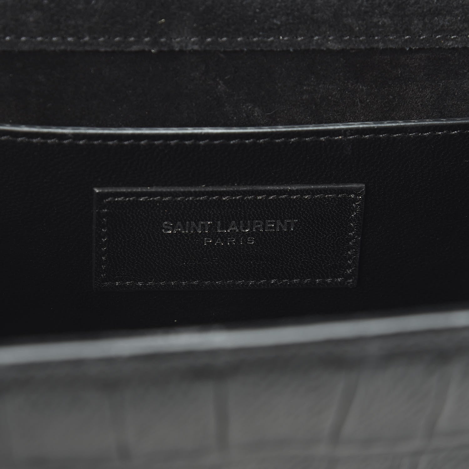 Saint Laurent Calfskin Crocodile Embossed Medium Classic Monogram Kate Tassel Satchel Black 7 of 9