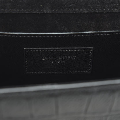 Saint Laurent Calfskin Crocodile Embossed Medium Classic Monogram Kate Tassel Satchel Black 7 of 9