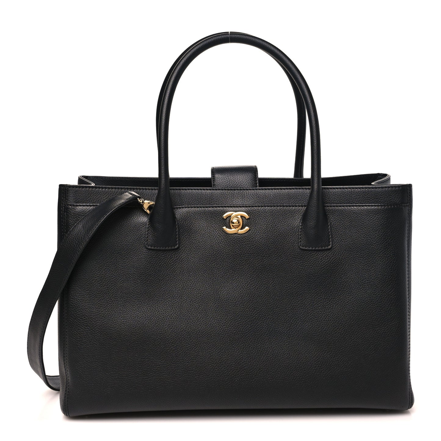 Calfskin Cerf Executive Shopper Tote Black