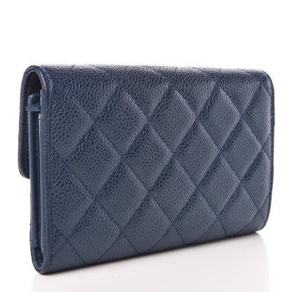 Chanel Metallic Caviar Quilted Medium Flap Wallet Dark Blue 3 of 9