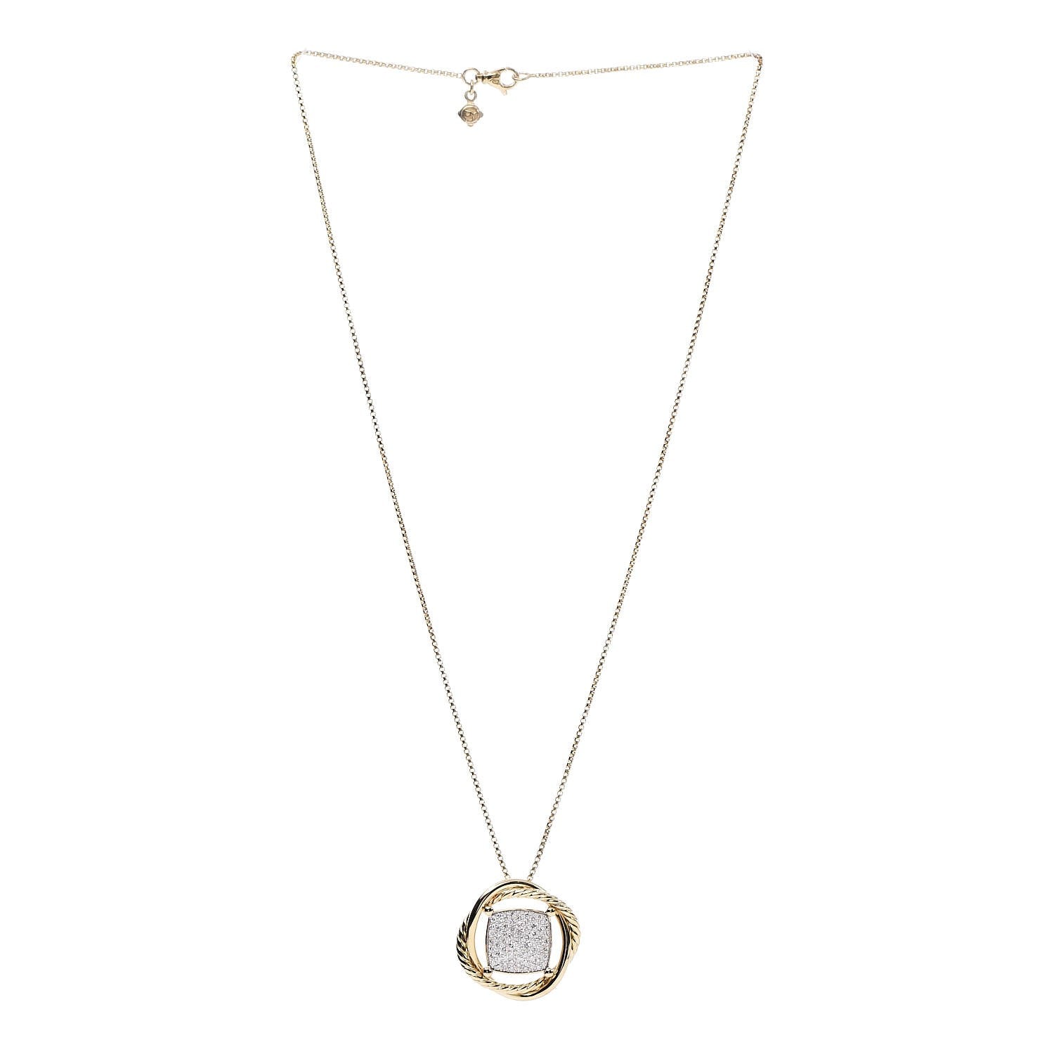 David Yurman 18K Yellow Gold Diamond 20mm Infinity Pendant Necklace 11 of 14