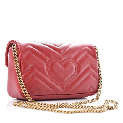 Gucci Calfskin Matelasse Super Mini GG Marmont Shoulder Bag Hibiscus Red 3 of 10