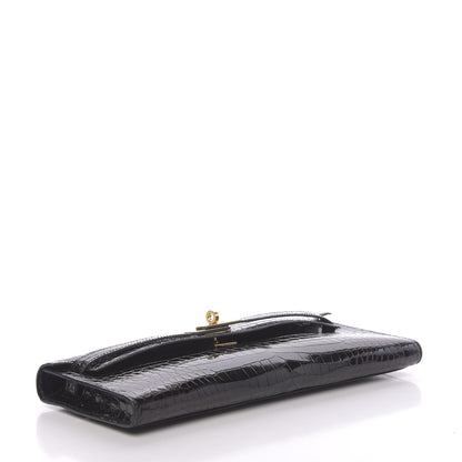 Hermes Shiny Porosus Crocodile Kelly Cut Pochette Black 4 of 31