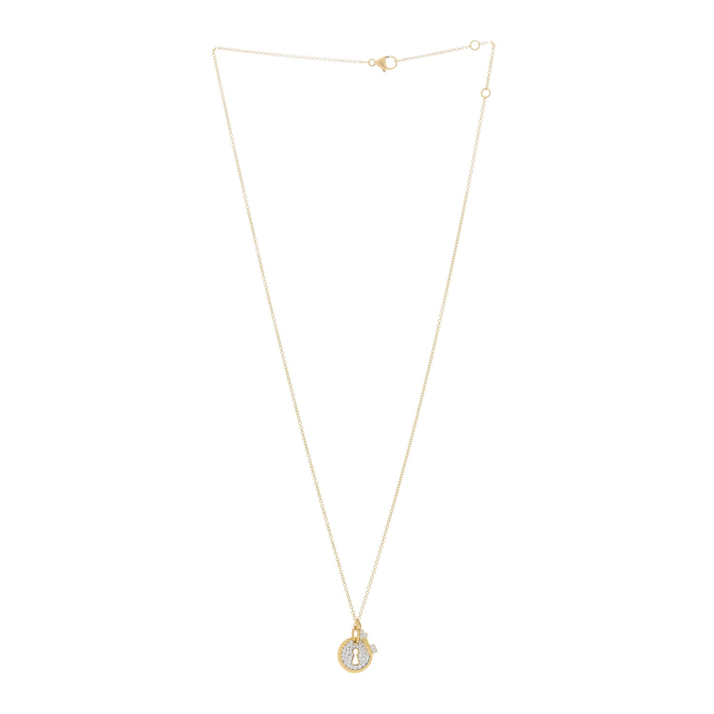 18K Yellow Gold Diamond Lock and Key Necklace