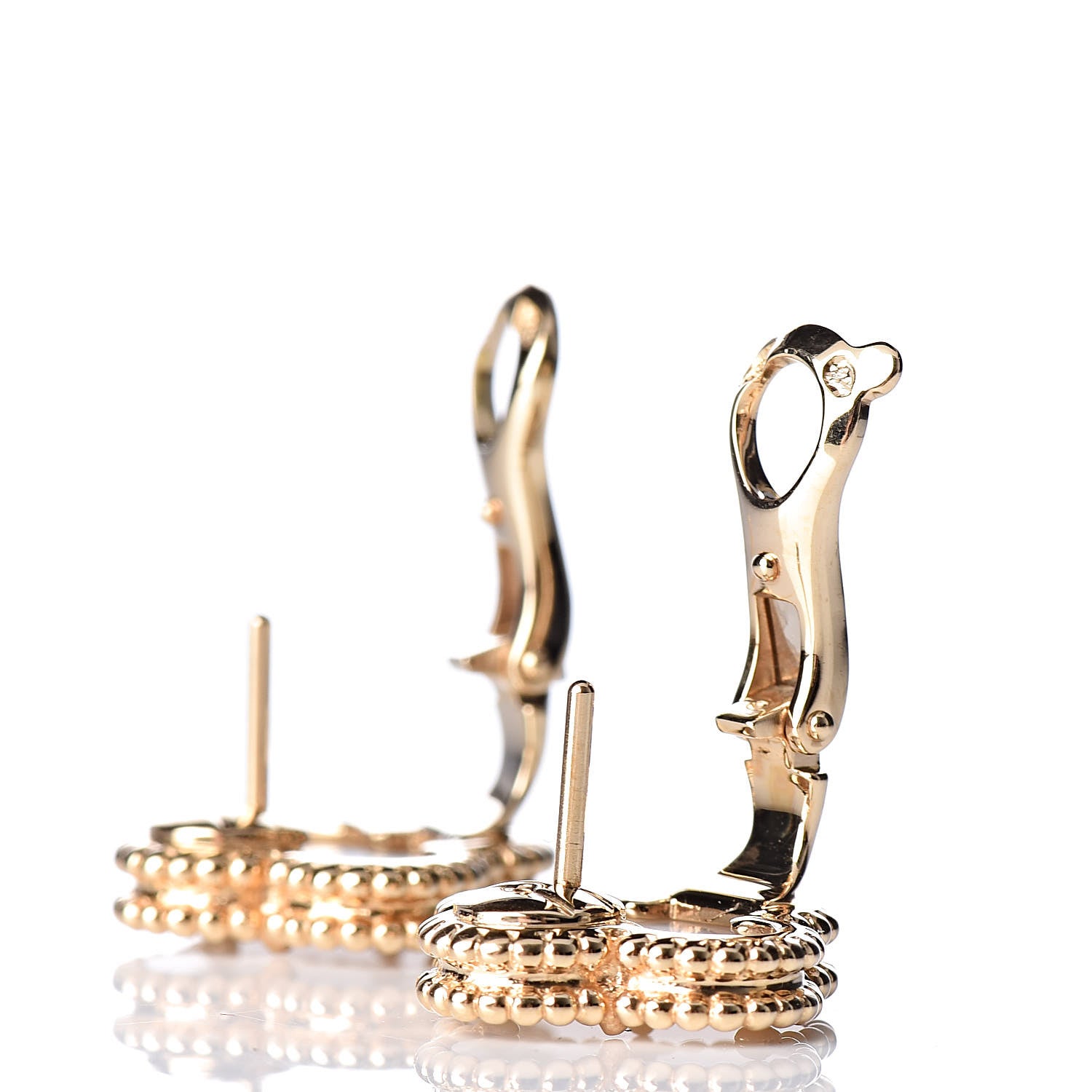 Van Cleef & Arpels 18K Yellow Gold Mother of Pearl Vintage Alhambra Earrings 3 of 5
