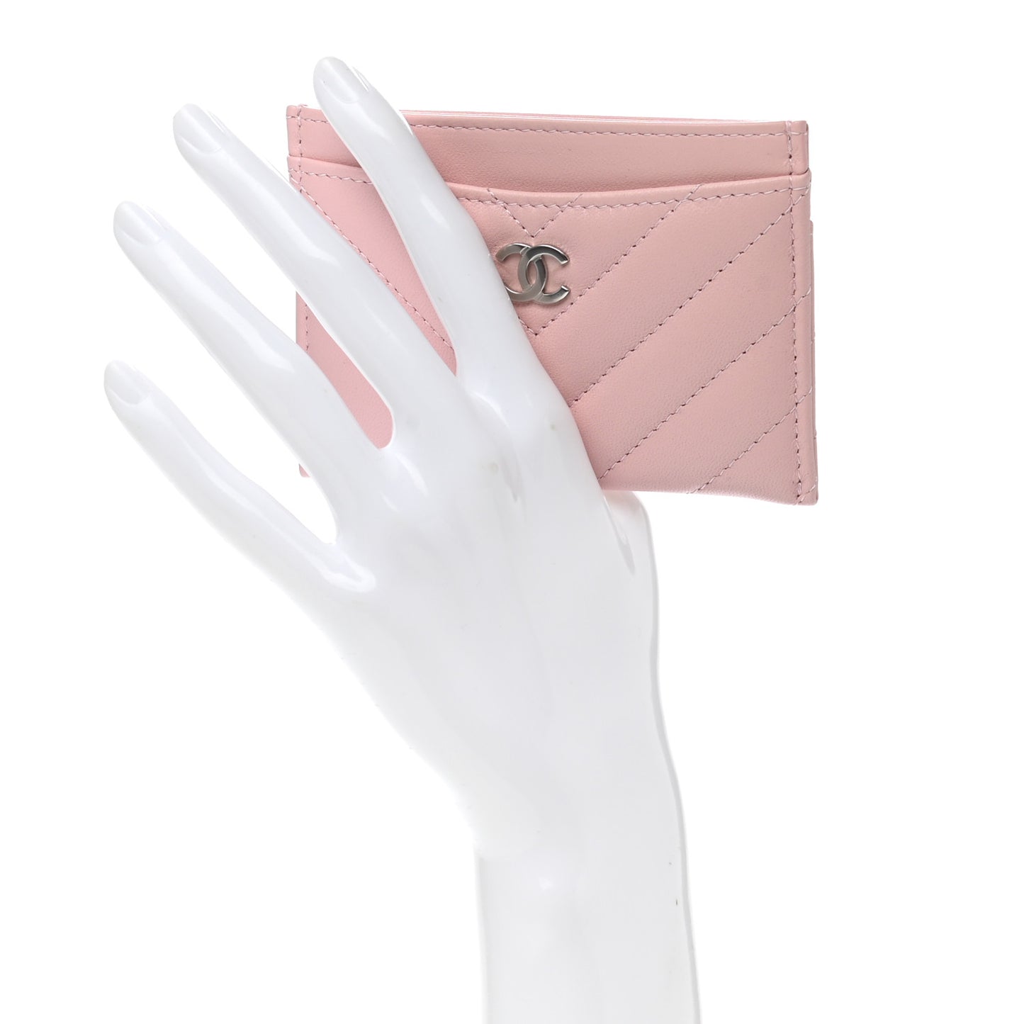 Lambskin Chevron Quilted Card Holder Light Pink
