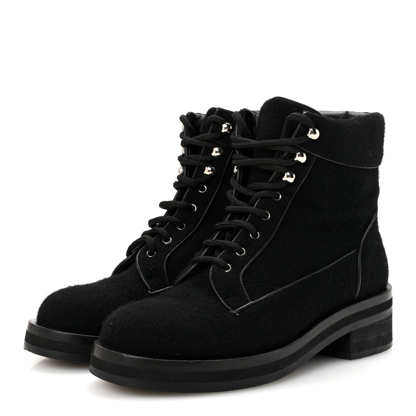 Tweed Lace Up Short Boots 37 Black