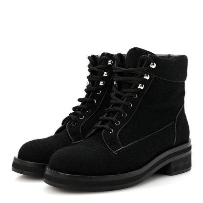 Chanel Tweed Lace Up Short Boots 37 Black 8 of 20