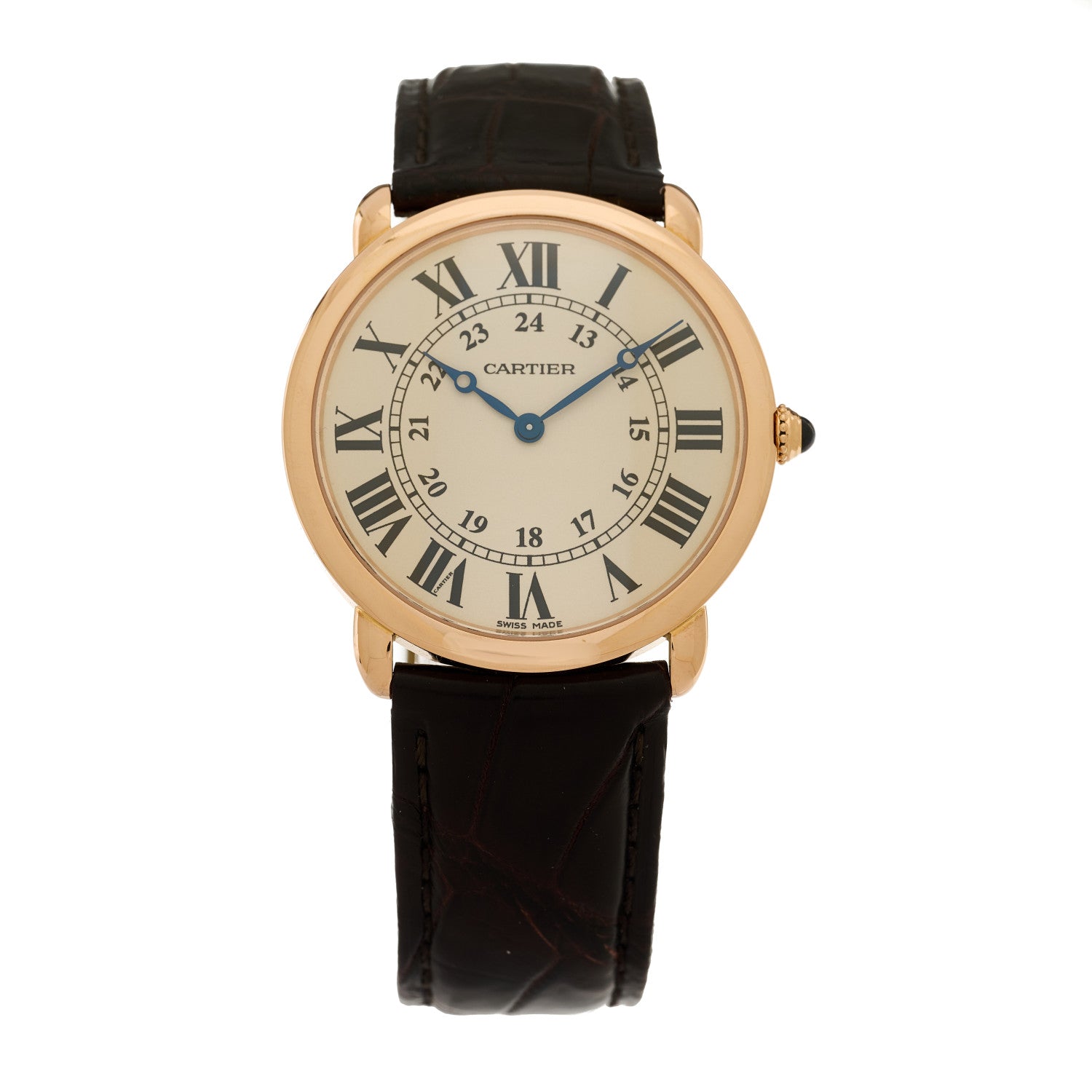Cartier 18K Pink Gold Alligator 36mm Ronde Louis Manual Winding Watch Brown 1 of 4