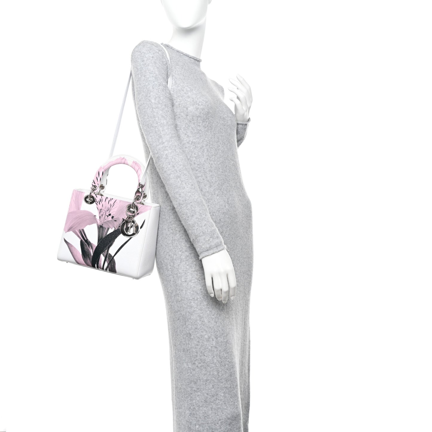 Deerskin Floral Printed Medium Lady Dior White