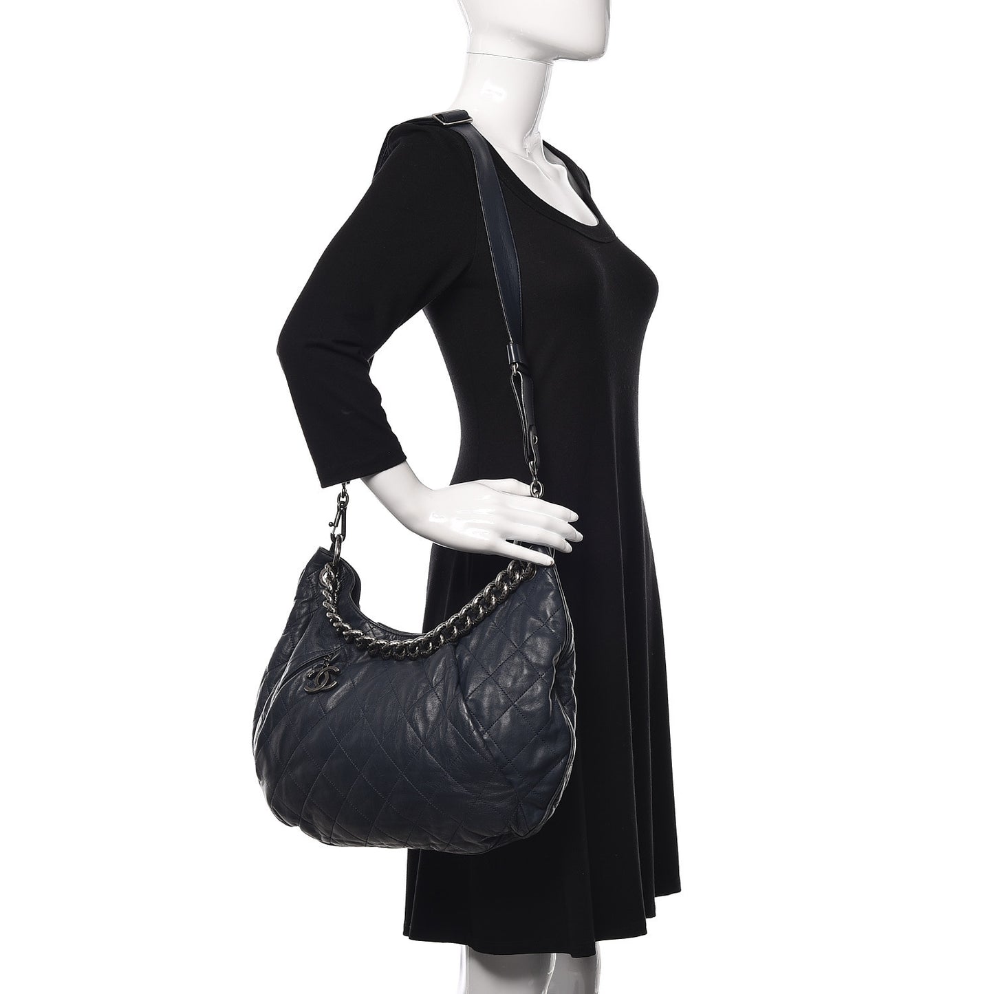 Calfskin Coco Pleats Hobo Dark Blue