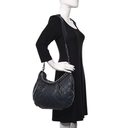 Chanel Calfskin Coco Pleats Hobo Dark Blue 3 of 9