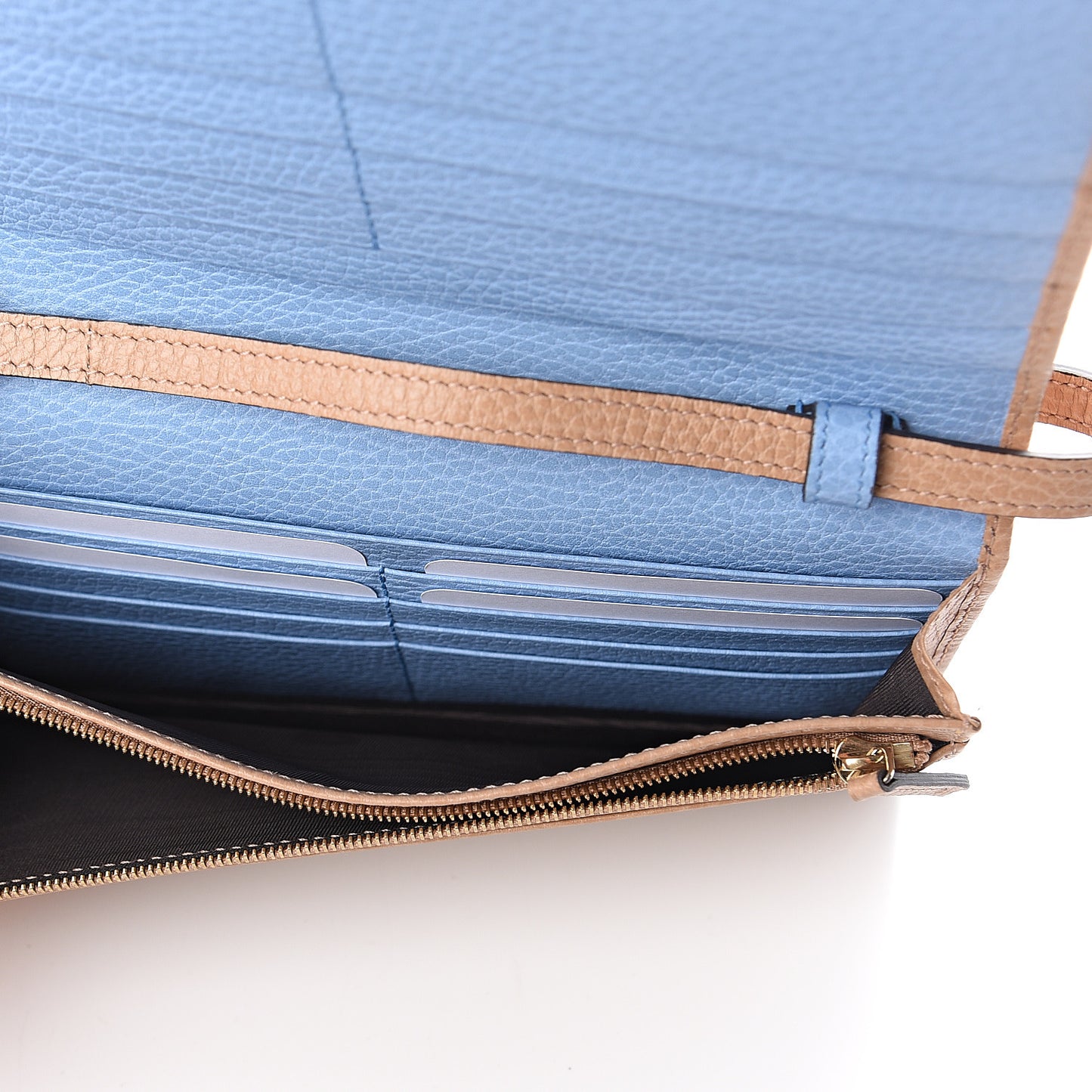 Dollar Calfskin Mini Swing Wallet Bag Camelia Mineral Blue