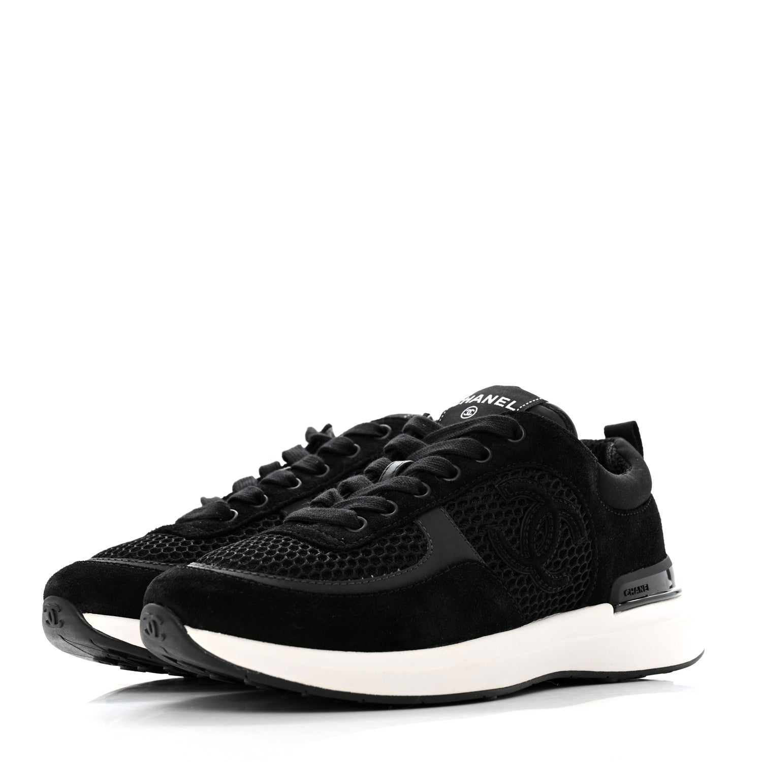 Chanel Mesh Suede Calfskin Fabric CC Womens Sneakers 37.5 Black 4 of 9
