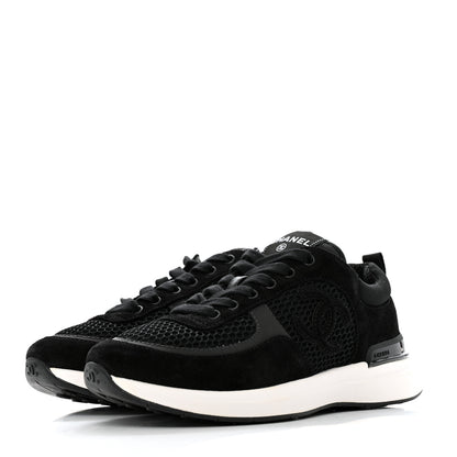 Chanel Mesh Suede Calfskin Fabric CC Womens Sneakers 37.5 Black 4 of 9