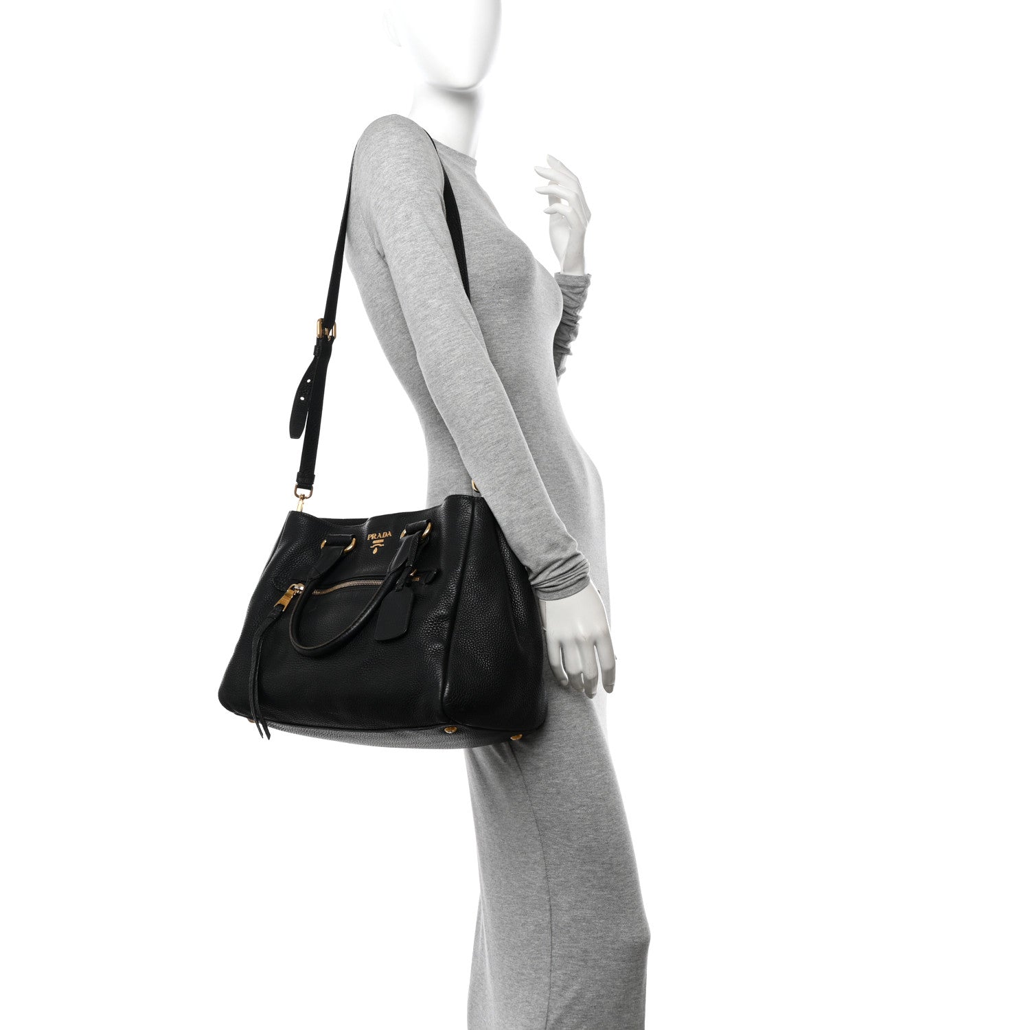 Prada Vitello Daino Shopping Satchel Black 2 of 17