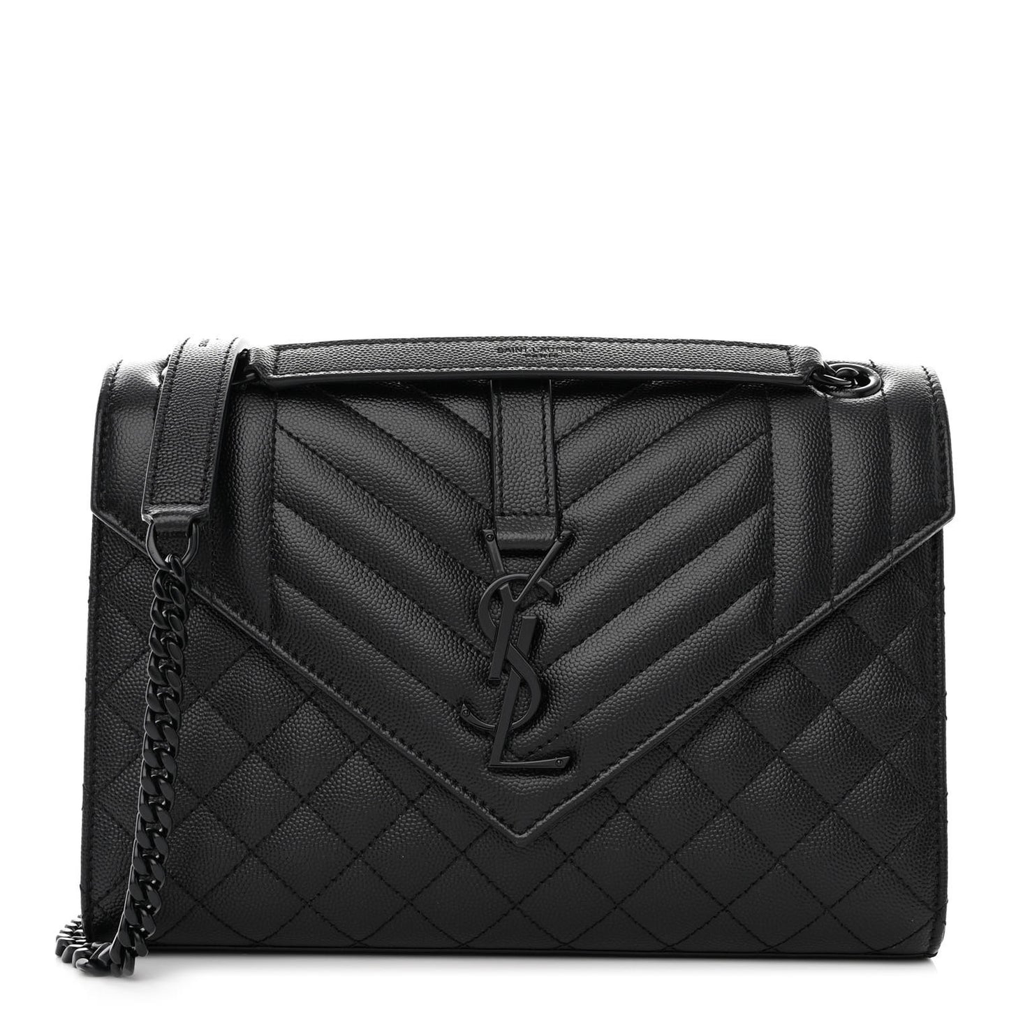 Grain De Poudre Textured Mixed Matelasse Triquilt Medium Monogram Monochrome Satchel Black