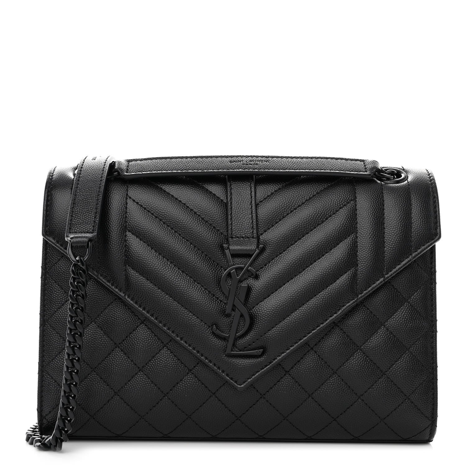 Saint Laurent Grain De Poudre Textured Mixed Matelasse Triquilt Medium Monogram Monochrome Satchel Black 1 of 11