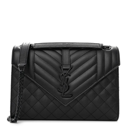 Saint Laurent Grain De Poudre Textured Mixed Matelasse Triquilt Medium Monogram Monochrome Satchel Black 1 of 11