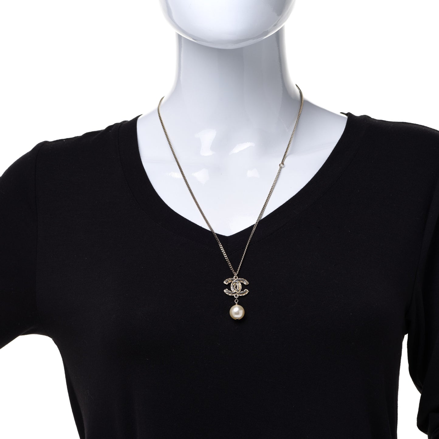 Enamel Pearl CC Baroque Drop Necklace Black Gold