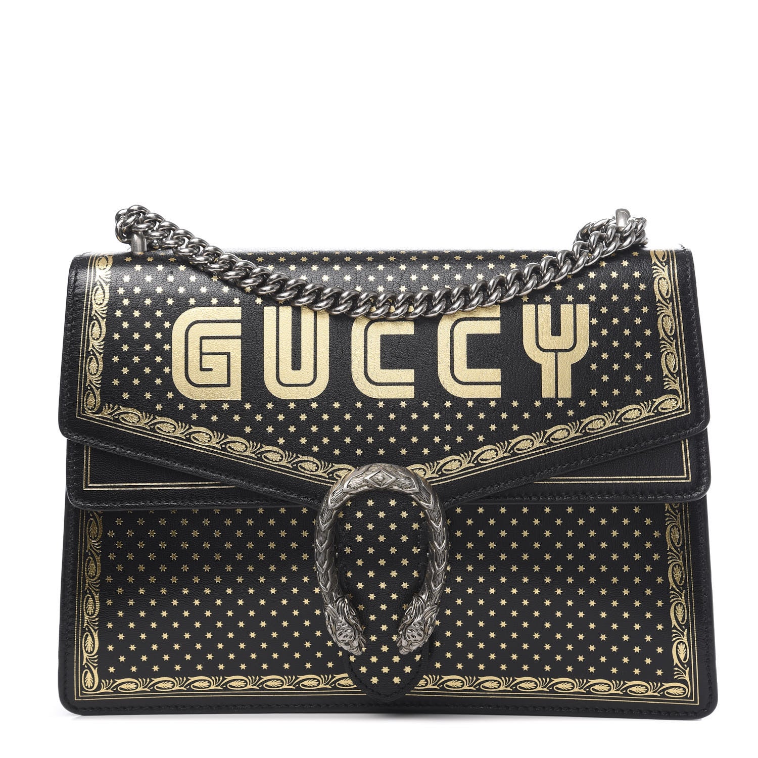 Gucci X SEGA Calfskin GUCCY Stars Medium Dionysus Shoulder Bag Black Gold 1 of 12