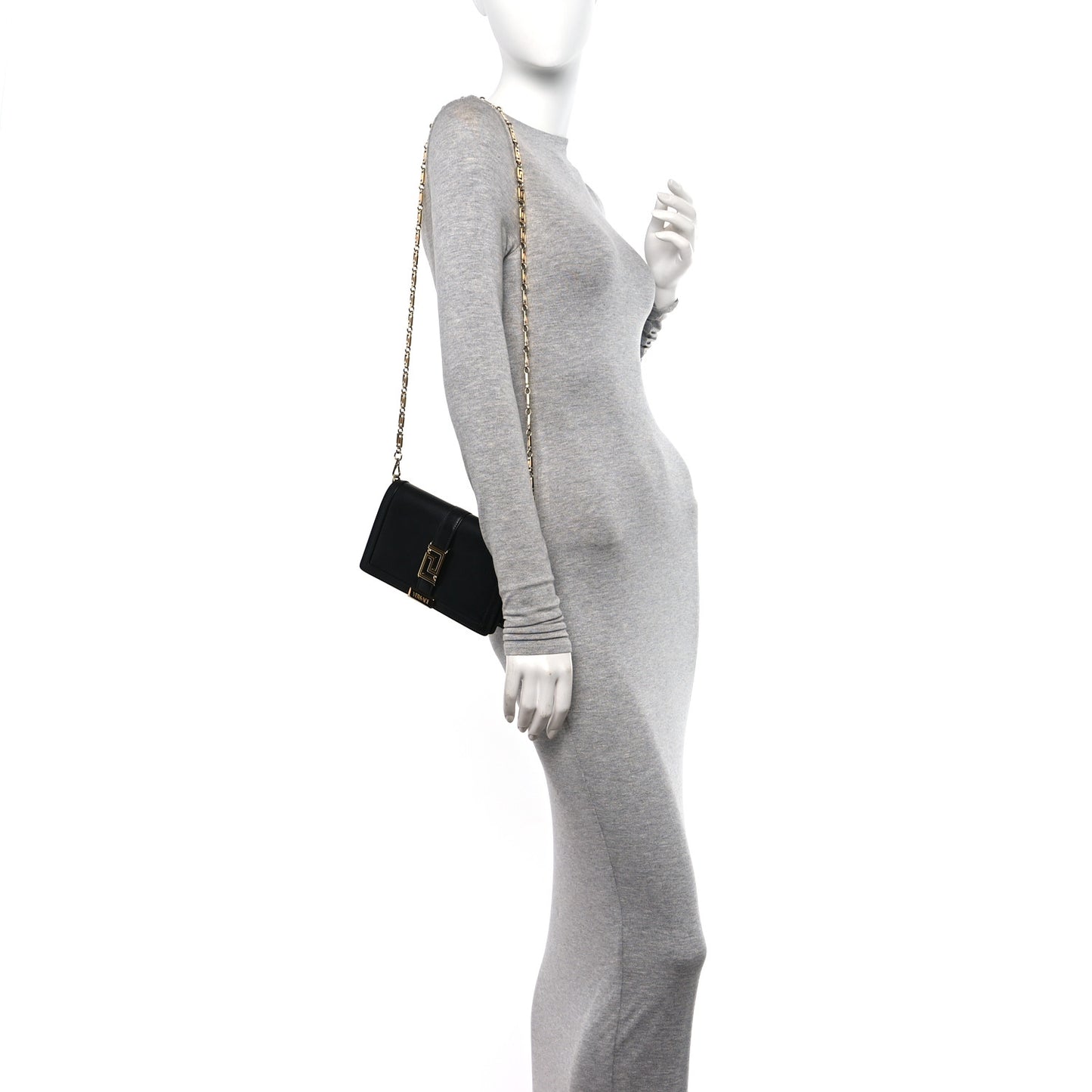 Calfskin Greca Goddess Wallet On Chain Black