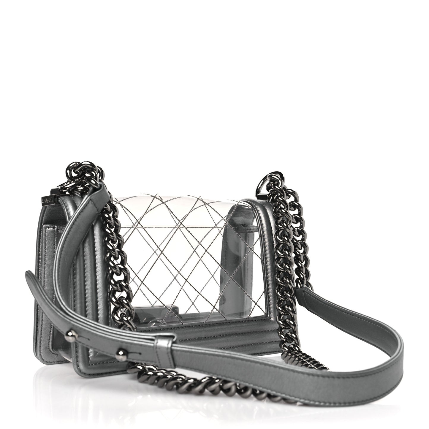 Metallic Lambskin PVC Quilted Small Boy Flap Silver