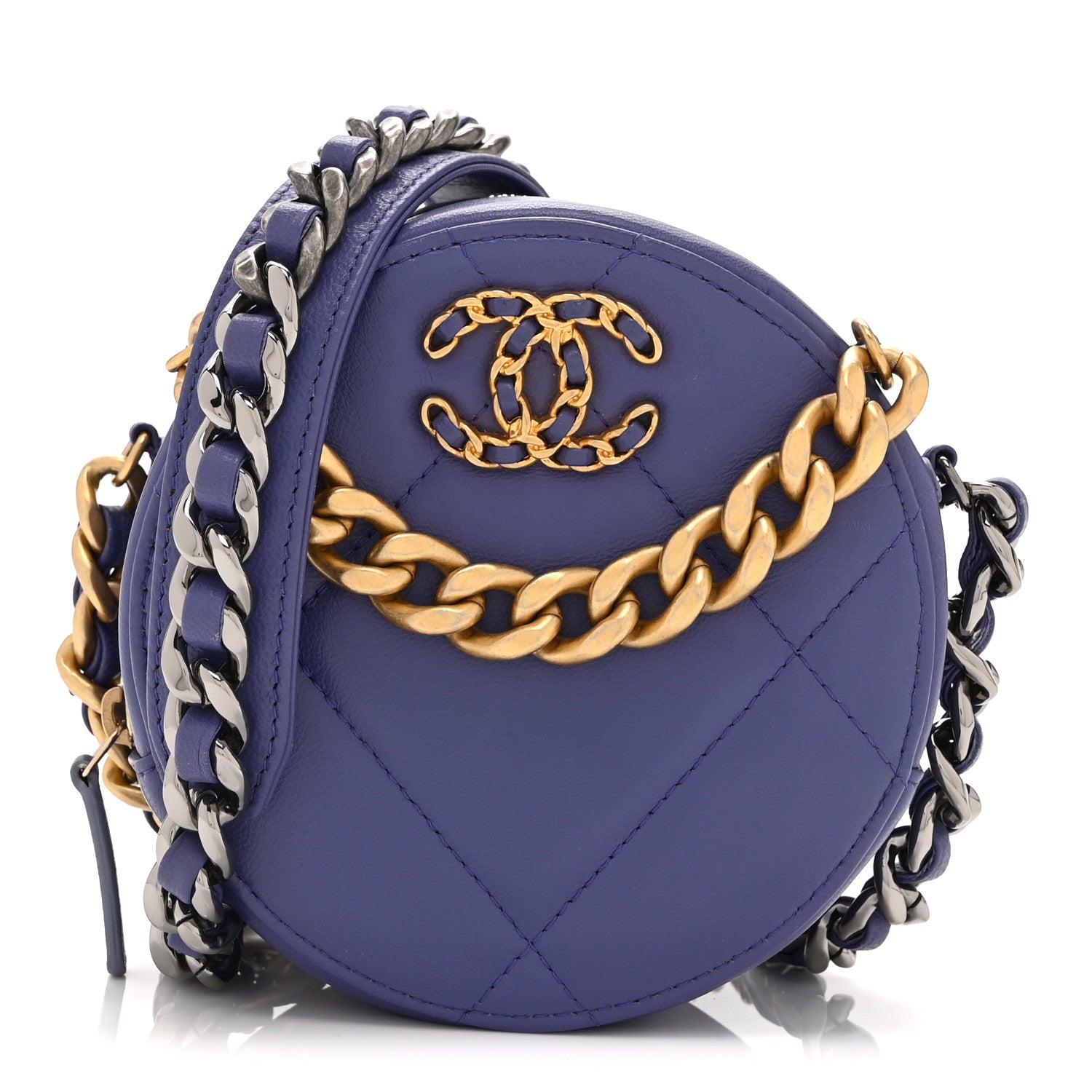 Chanel Lambskin Quilted Chanel 19 Round Clutch With Chain Purple 1 of 10
