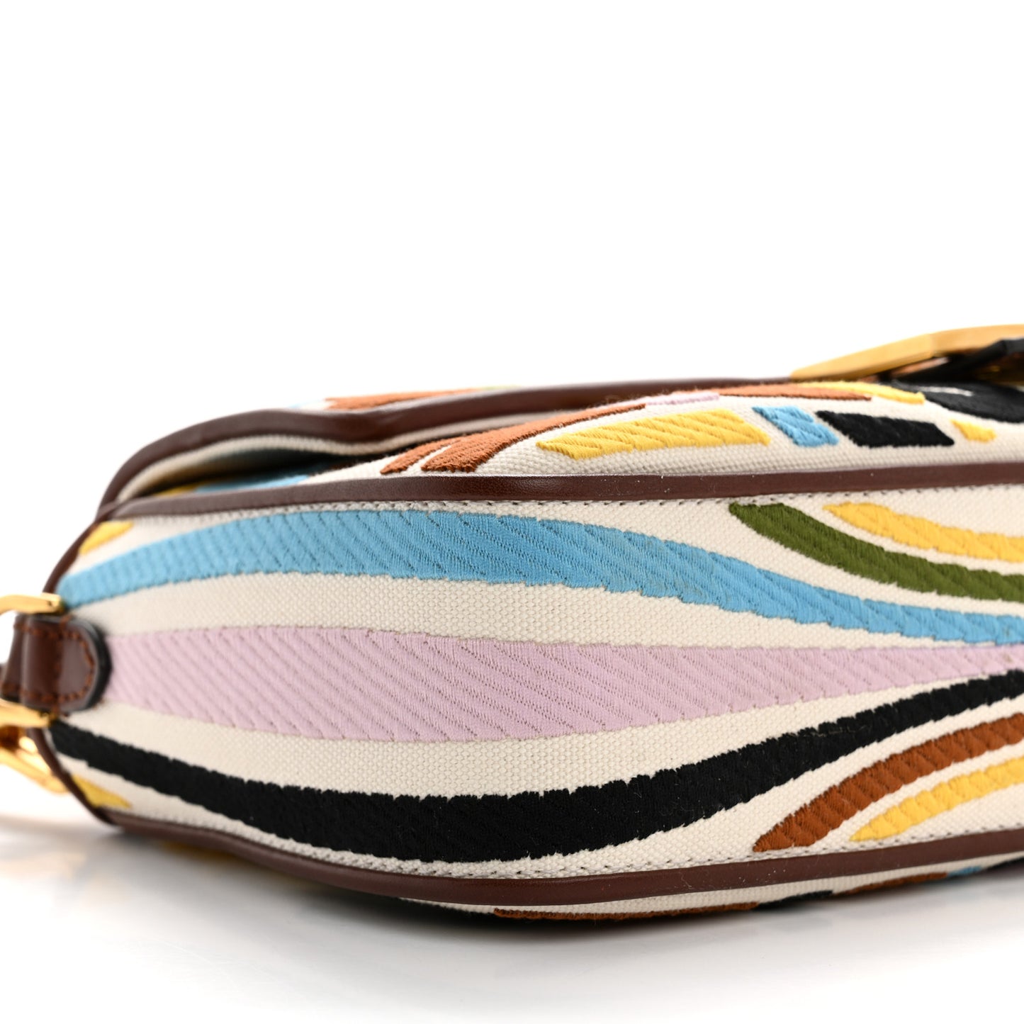 X SARA COLEMAN Canvas Vitello King Seta FF Fish Eye Embroidered Baguette Grezzo Multicolor Ghianda