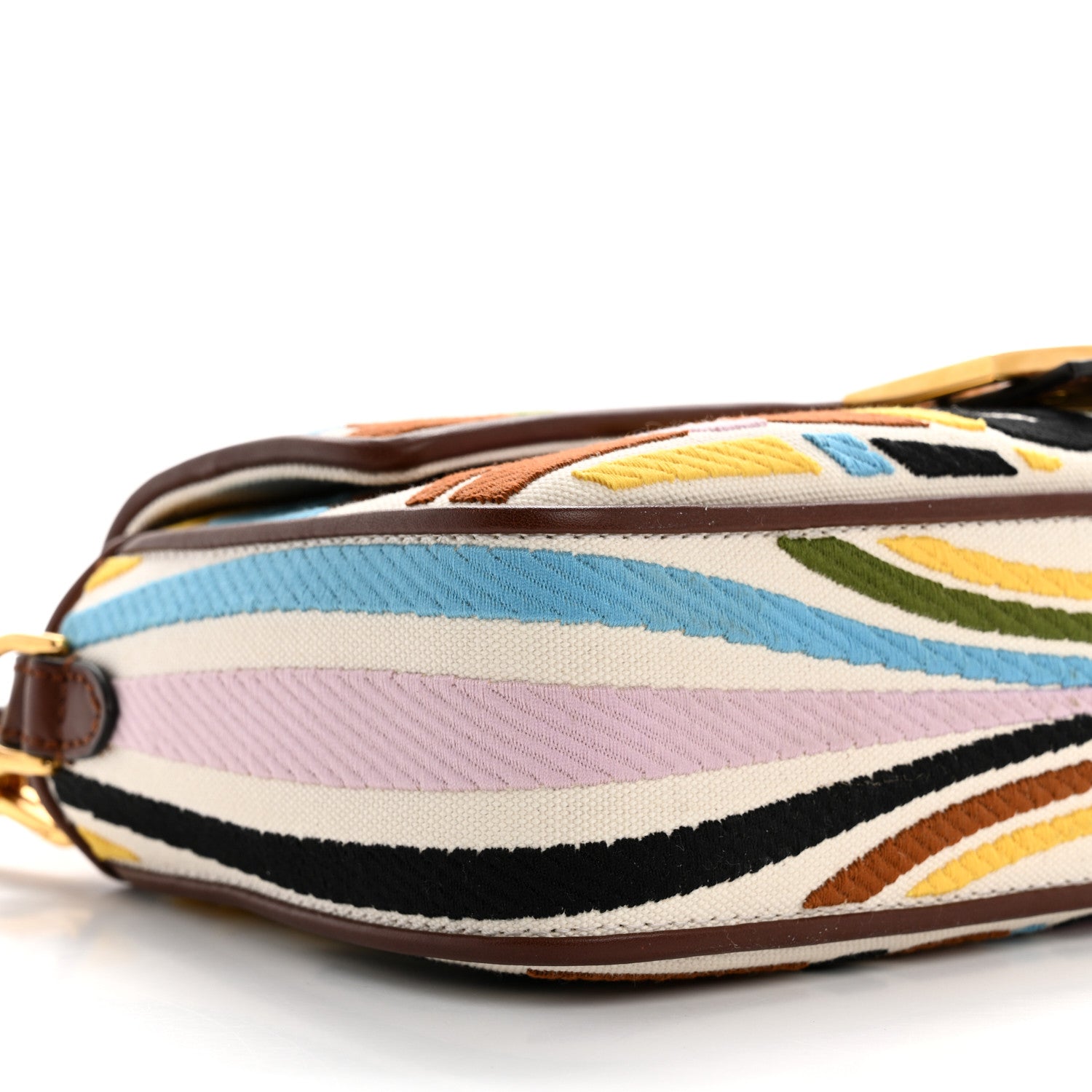 Fendi X SARA COLEMAN Canvas Vitello King Seta FF Fish Eye Embroidered Baguette Grezzo Multicolor Ghianda 8 of 9