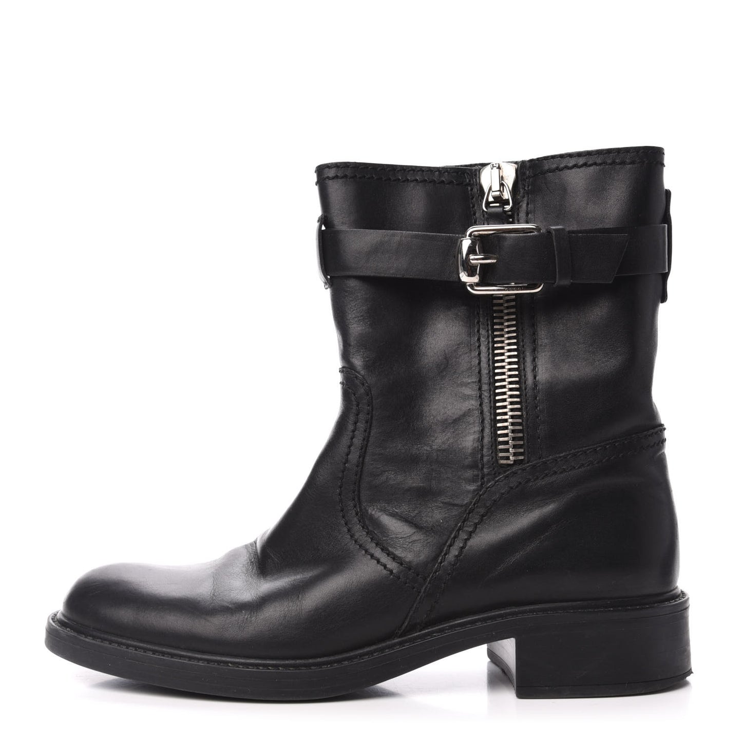 Calfskin Short Zip Boots 38 Black