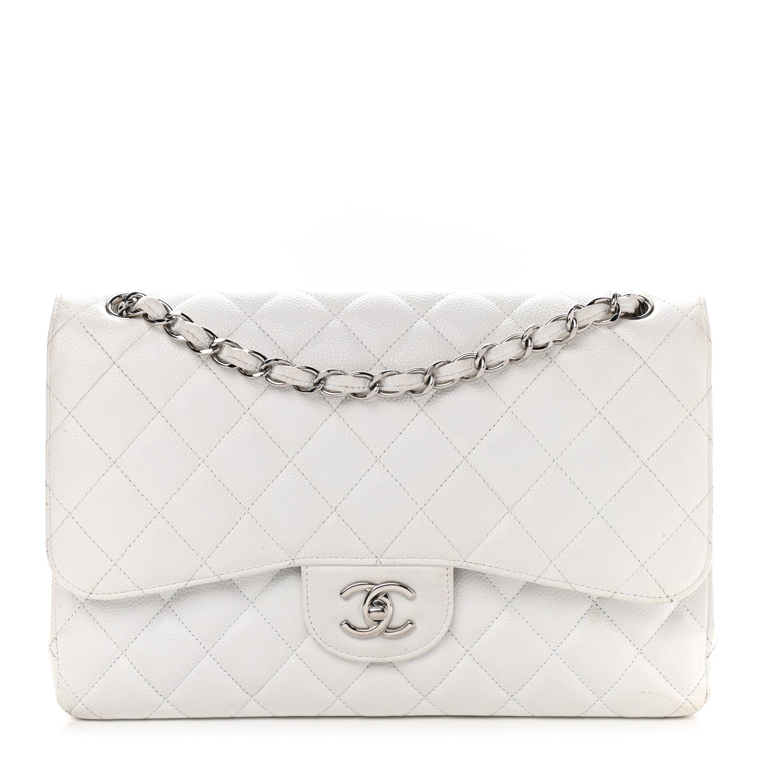 Chanel Caviar Quilted Jumbo Double Flap White 1 of 32