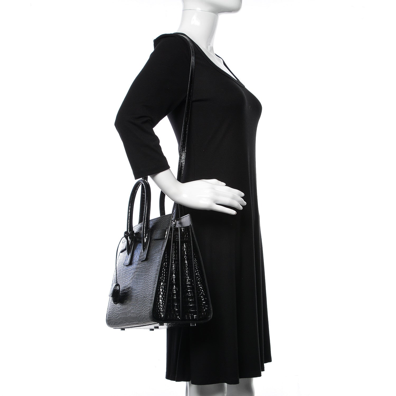Saint Laurent Calfskin Crocodile Embossed Small Sac de Jour Black 2 of 11